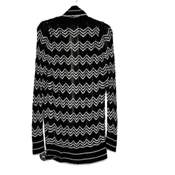 BCBGMAXAZRIA Women's L Black Geometric Open Front Cardigan Sweater - Picture 2 of 6